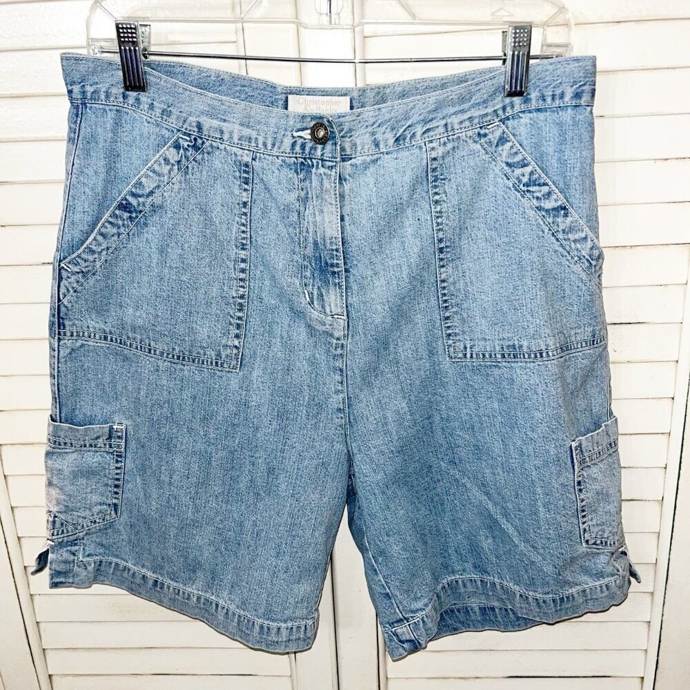 Vintage Christopher & Banks Womens Hi Waisted Cargo Blue Jean Shorts 10 Cotton